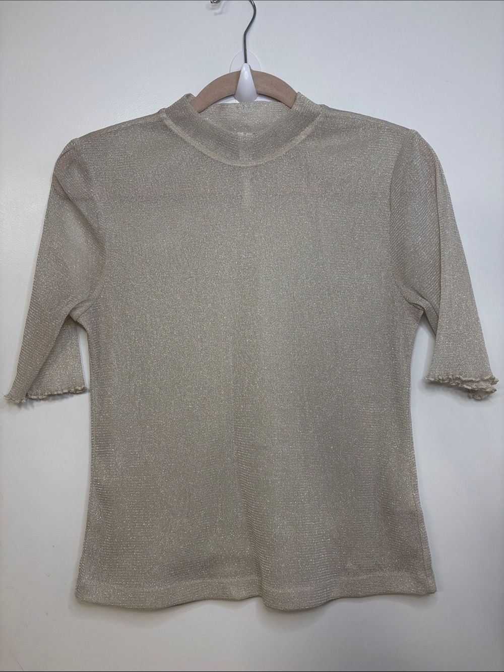 ANTHROPOLOGIE LUREX MESH SHORT-SLEEVE MOCK-NECK TOP!
